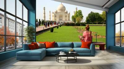 Caucasian woman at Taj Mahal Wall mural