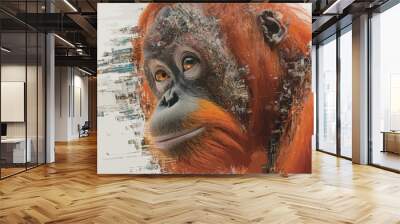 3d rendering of a female orangutan with a futuristic background Wall mural