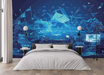 Industry 4.0 concept, big data and digital technology, vector illustration Wall mural