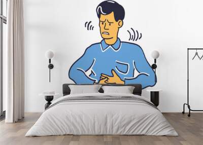 Man suffering from stomach ache. Vector illustration in cartoon style. Wall mural