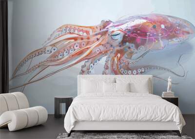 Octopus isolated on a white background. 3d render illustration. Wall mural