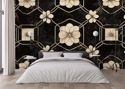 Seamless pattern with gold flowers on a grunge background. Wall mural