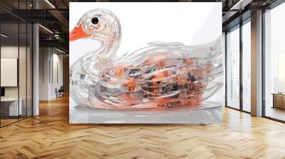 Swan swimming on the water in the form of an ice cube Wall mural