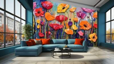 Flower art. Oil painting of flowers. Stunning impasto painting. Generative AI. Wall mural