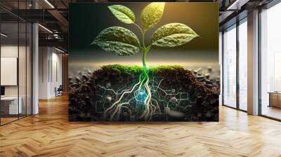 Green sustainable organic technology concept. Bio-technology in agriculture, chemistry, biology fields. Agricultural technologies for growing plants. Generative AI. Wall mural