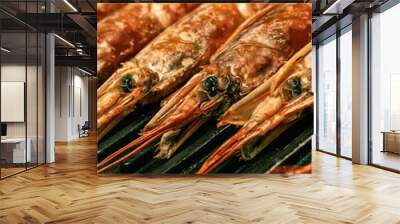 row of large and fresh langoustines closeup culinary tinted pattern Wall mural