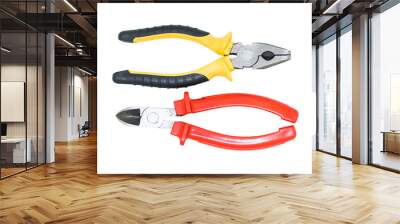 two hand tools pliers pliers with rubber handles hand tools repair on white background Wall mural