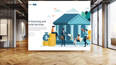 Banking concept.Bank buildings,bank financing, financial services, money exchange, saving money. Vector illustration. Wall mural