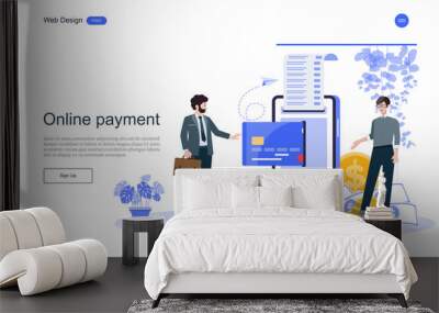 Flat design. Concept online payment  for web page.Confirm payment using a smartphone, Mobile payment, Online banking,payment terminals.Vector illustration. Wall mural