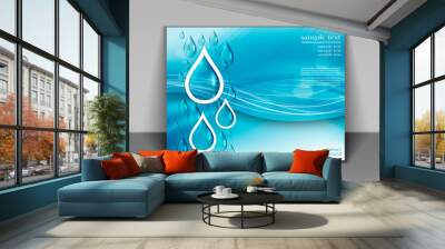 abstract blue background with water drops, template for design Wall mural