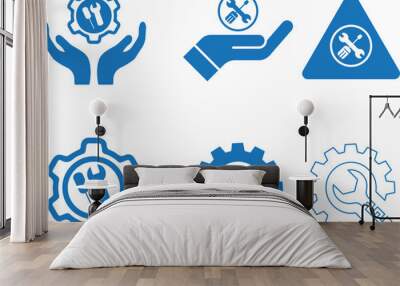 Easy maintenance icon set, technology icon set blue vector Wall mural