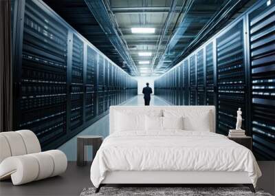 Data Center Corridor, Modern Server Technology Wall mural