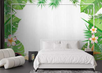 Abstract background blank white wood with leaf and summer element Wall mural