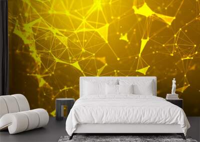 Abstract background Dot and connect line for cyber technology futuristic and network connection concept with dark and grain processed wide screen ratio. Wall mural