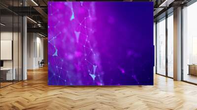 Abstract background Dot and connect line for cyber technology futuristic and network connection concept with dark and grain processed wide screen ratio. Wall mural