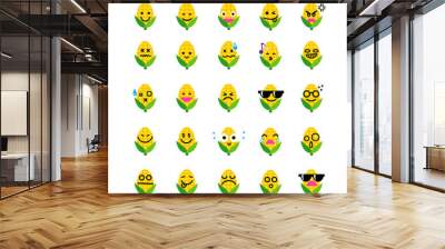 Collection of difference emoticon icon of corn on the white back Wall mural