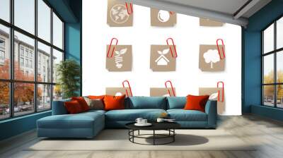 Eco icon on recycle paper and red clip isolated on white backgro Wall mural