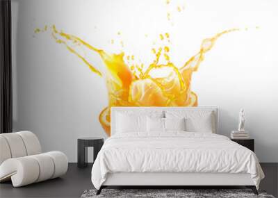 Fresh slide half of ripe orange fruit with orange juice splash water isolated on white background Wall mural