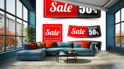 Sale text on red tag banner set 002 Wall mural