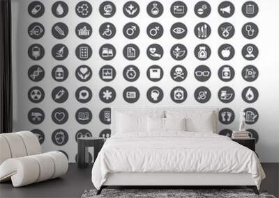 Set of 100 icons of health and medical with circle grey backgrou Wall mural