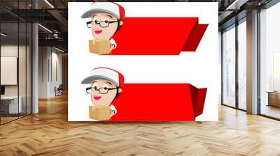 Smile delivery holding box packing with red banner, vector illus Wall mural