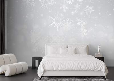 Snow fall with bokeh abstract grey background vector illustratio Wall mural