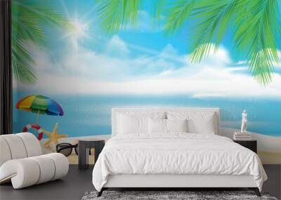 Summer abstract background sand beach with palm leaf 001 Wall mural