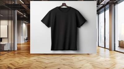 Black color t shirt hanged on hanger with clean backdrop generative by ai Wall mural