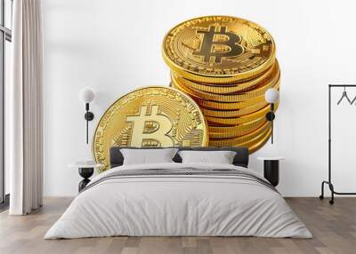 Stack of golden bitcoin coins, crypto currency, digital currency Wall mural