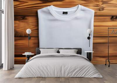 white empty folded t shirt for mockup on wooden background Wall mural