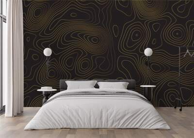 Abstract black golden gradient Topographic line map pattern background. Contour elevation topographic and textured Background Modern design with black background with topographic wavy patte. Wall mural