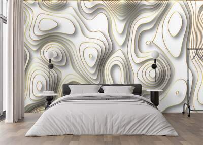 Abstract white background with golden gradient Topographic line map and shadows . Contour elevation topographic and textured Background Modern design White background with topographic wavy patte Wall mural