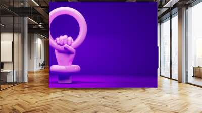 3d illustration of a woman symbol formed by a hand and hoops on a purple stage Wall mural