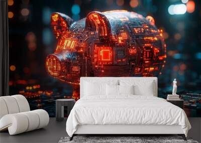 Futuristic Piggy Bank with Circuit Board Design Wall mural