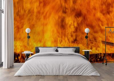 Close up shot of the fire is burning. Flying fiery sparks. Wall mural