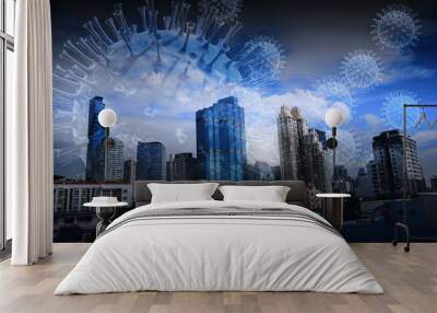 Coronavirus quarantine. City closed for quarantine with covid virus in the air 3D rendering Wall mural