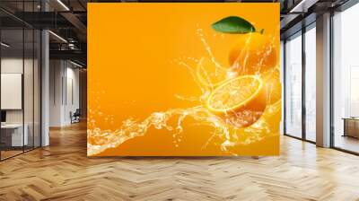 Fresh Sliced ​​oranges and Orange fruit on Orange background Wall mural