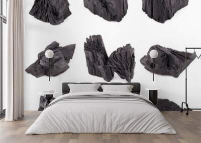 Natural wood charcoal Isolated on white Wall mural