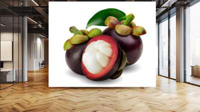 Ripe mangosteen fruit isolated on white background Wall mural