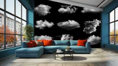 White cloud isolated on a black background realistic cloud. Wall mural