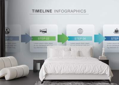 6 infographic timeline rectangle template business concept.Vector can be used for workflow layout, diagram, number step up options, web design ,annual report Wall mural