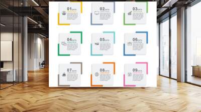 9 data infographics square index template. Vector illustration abstract background. Wall mural