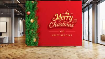 Merry christmas and happy new year greeting card banner template. Use for header website, cover, flyer. Wall mural