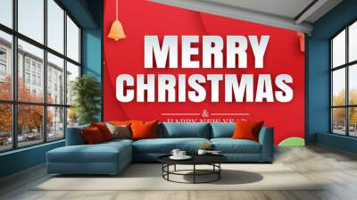 Merry christmas and happy new year red greeting card in paper art banner template. Use for header website, cover, flyer. Wall mural