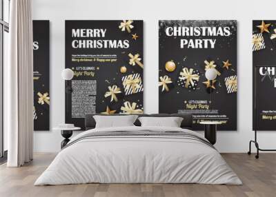 merry christmas and party gift box invitation theme concept. happy holiday greeting banner and card  Wall mural