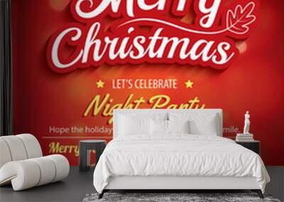 Merry christmas greeting card and party on red background invitation theme concept. Happy holiday design template. Wall mural