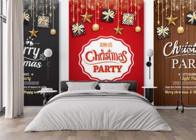 merry christmas party and gift box on background invitation theme concept. happy holiday greeting ba Wall mural