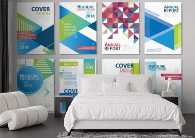 set of blue cover brochure, flyer, annual report, design layout templates. use for business magazine Wall mural