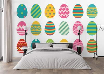 Set of easter eggs flat design on white background. Wall mural