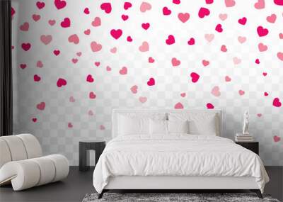 Valentine background with hearts falling on transparent Wall mural